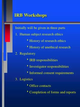 IRB Workshops