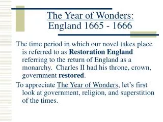 The Year of Wonders: England 1665 - 1666