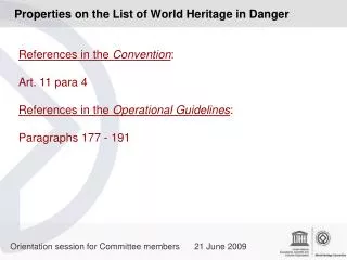 Properties on the List of World Heritage in Danger