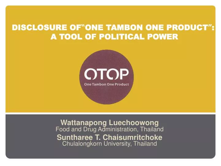 disclosure of one tambon one product a tool of political power