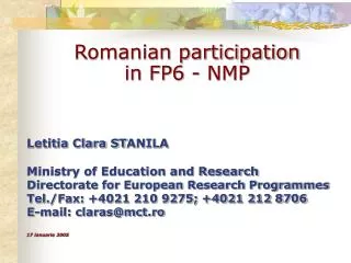 Romanian participation in FP6 - NMP
