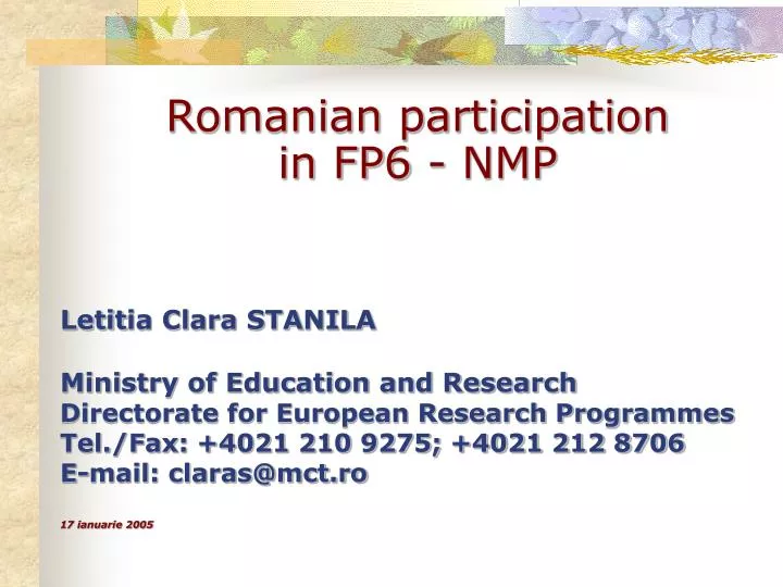 romanian participation in fp6 nmp