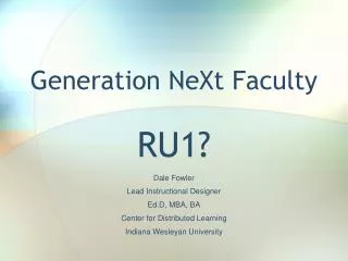 Generation NeXt Faculty