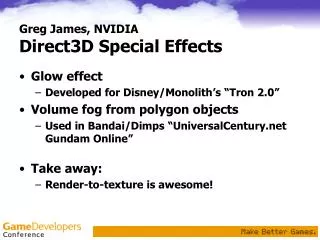 Greg James, NVIDIA Direct3D Special Effects