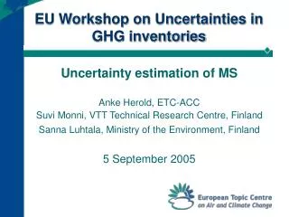 EU Workshop on Uncertainties in GHG inventories