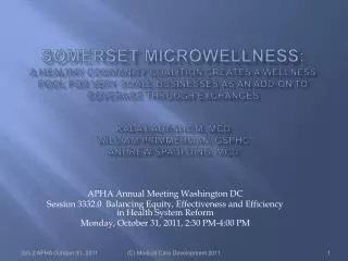 APHA Annual Meeting Washington DC Session 3332.0 Balancing Equity, Effectiveness and Efficiency in Health System Reform