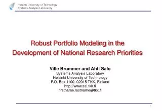 Robust Portfolio Modeling in the Development of National Research Priorities
