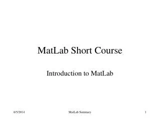 MatLab Short Course