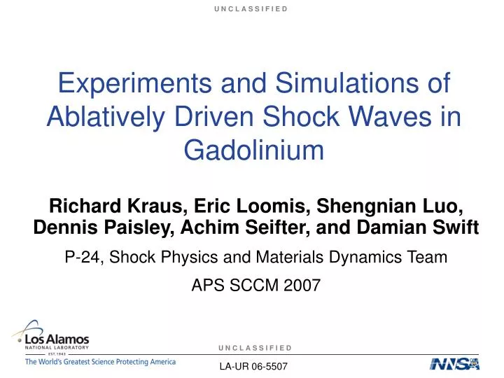experiments and simulations of ablatively driven shock waves in gadolinium