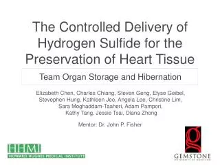 The Controlled Delivery of Hydrogen Sulfide for the Preservation of Heart Tissue