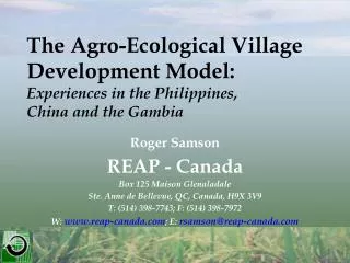 The Agro-Ecological Village Development Model: Experiences in the Philippines, China and the Gambia