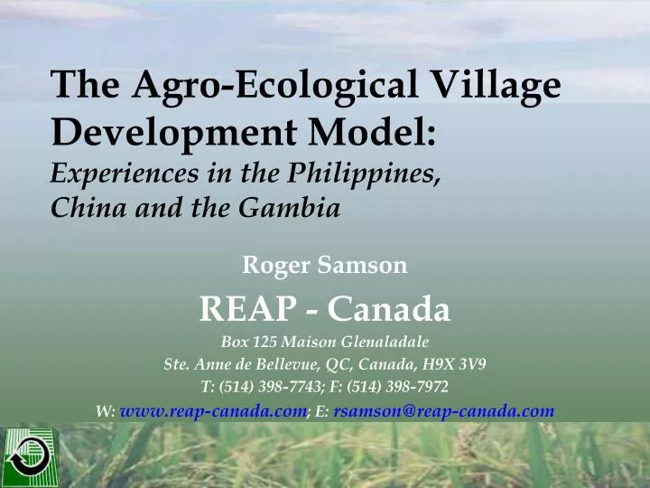 the agro ecological village development model experiences in the philippines china and the gambia