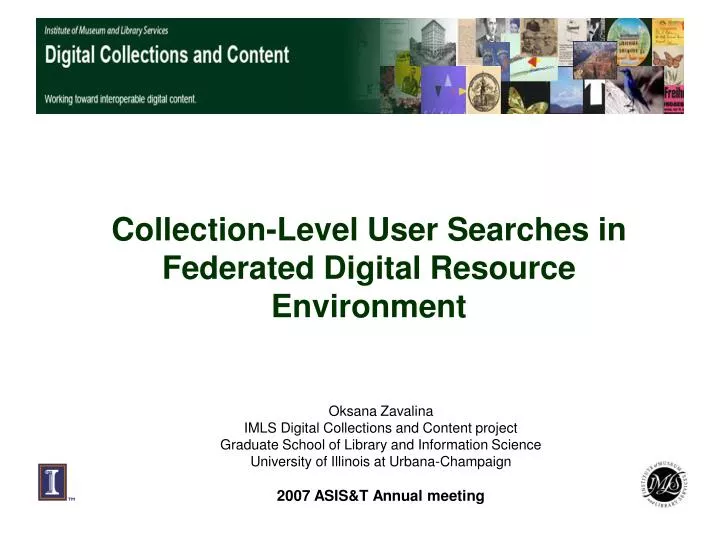 collection level user searches in federated digital resource environment