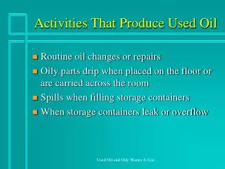 Activities That Produce Used Oil