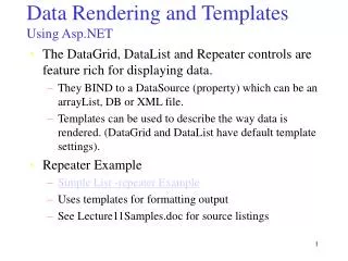 Data Rendering and Templates Using Asp.NET