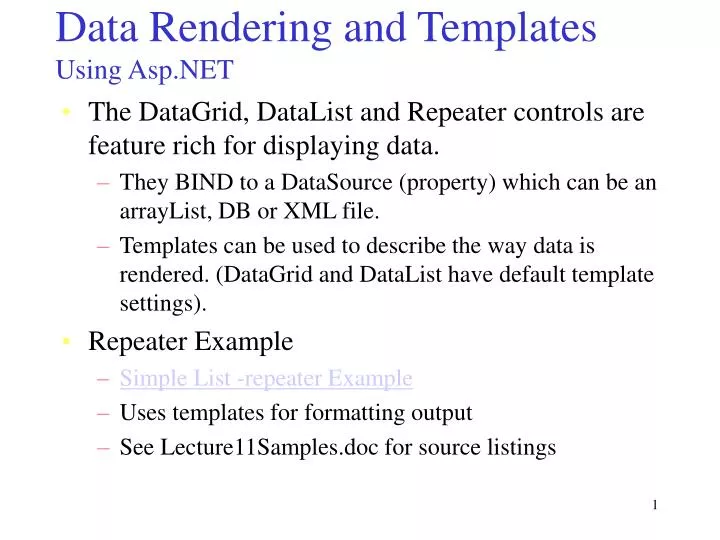 data rendering and templates using asp net