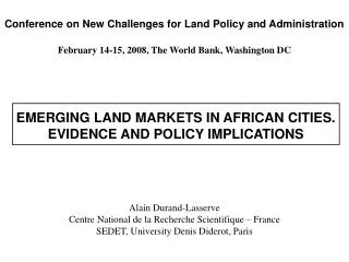 EMERGING LAND MARKETS IN AFRICAN CITIES. EVIDENCE AND POLICY IMPLICATIONS