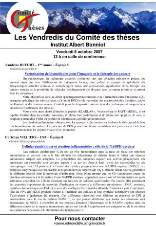 Vendredi 5 octobre 2007 13 h en salle de conférence