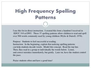 High Frequency Spelling Patterns