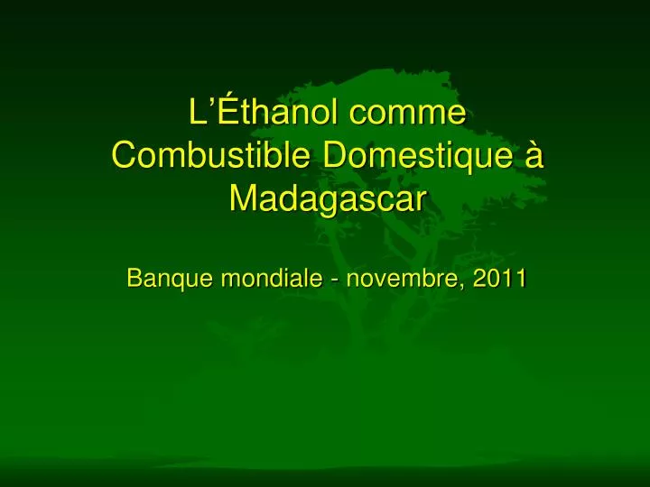 l thanol comme combustible domestique madagascar banque mondiale novembre 2011