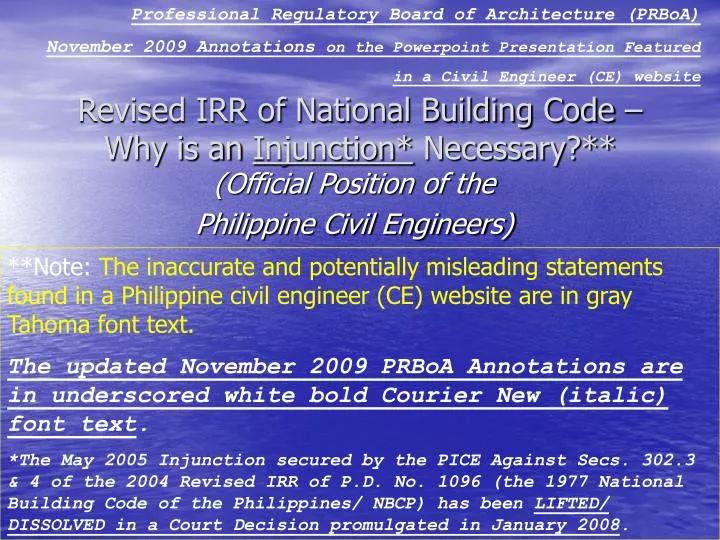 revised irr of national building code why is an injunction necessary