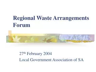 Regional Waste Arrangements Forum
