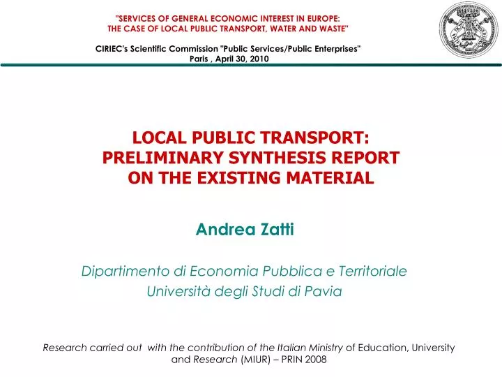 local public transport preliminary synthesis report on the existing material