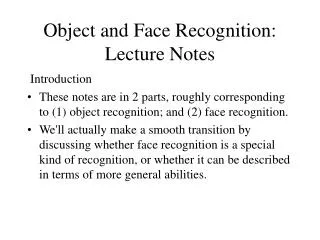 Object and Face Recognition: Lecture Notes