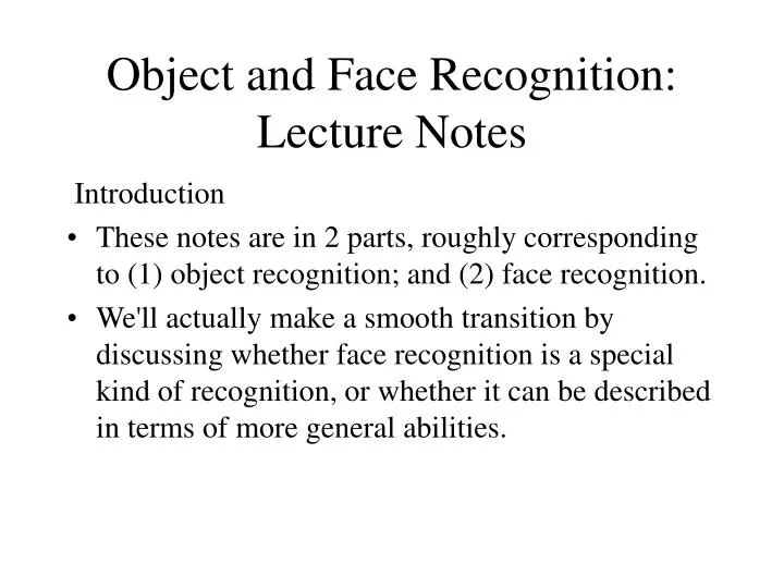 object and face recognition lecture notes