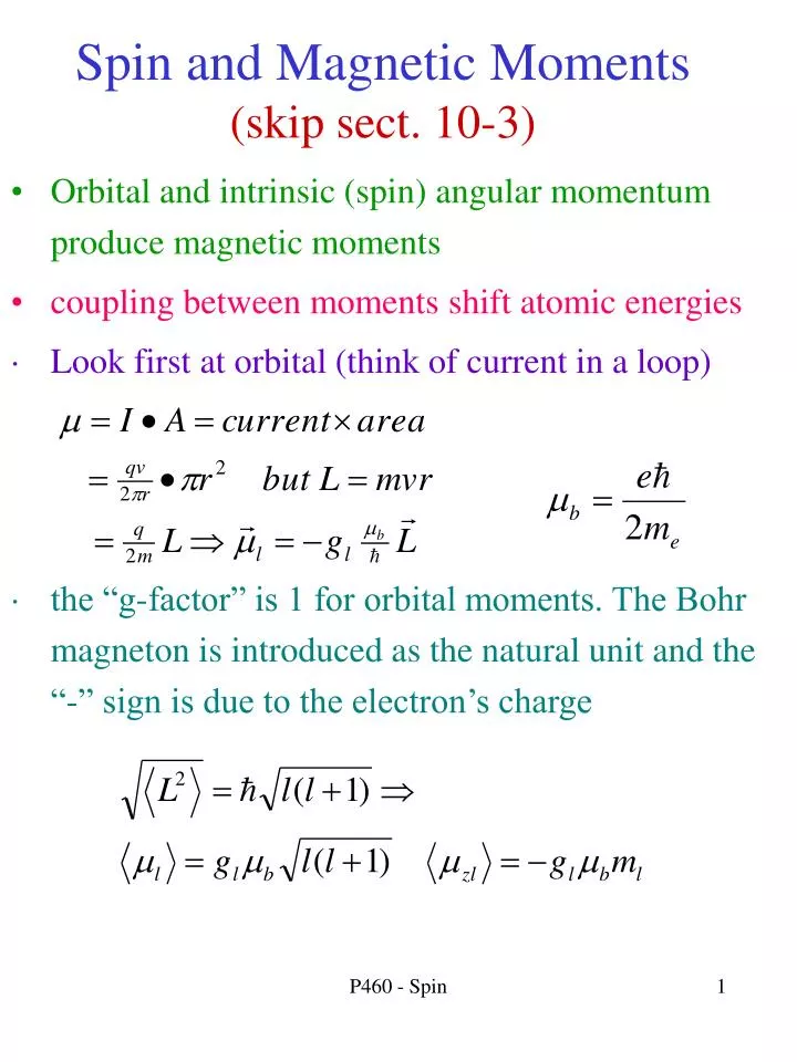 spin and magnetic moments skip sect 10 3