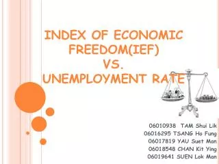 INDEX OF ECONOMIC FREEDOM(IEF) VS. UNEMPLOYMENT RATE