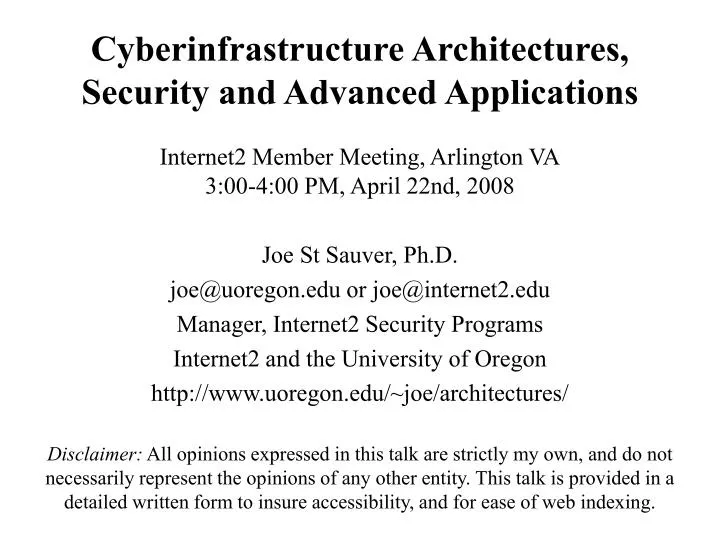 cyberinfrastructure architectures security and advanced applications