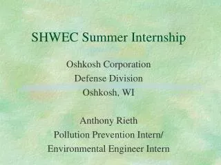SHWEC Summer Internship