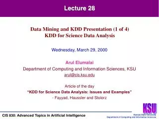 Wednesday, March 29, 2000 Arul Elumalai Department of Computing and Information Sciences, KSU arul@cis.ksu.edu Article o