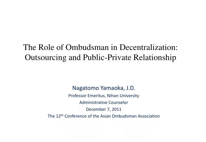 the role of ombudsman in decentralization outsourcing and public private relationship