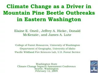 Climate Change as a Driver in Mountain Pine Beetle Outbreaks in Eastern Washington