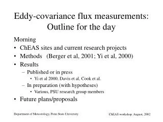 Eddy-covariance flux measurements: Outline for the day