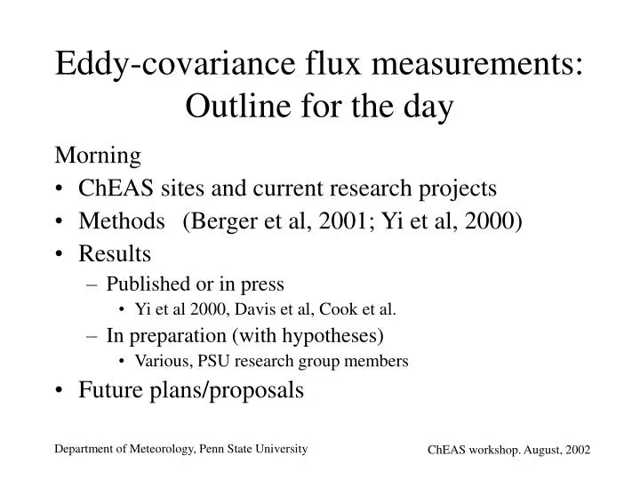 eddy covariance flux measurements outline for the day