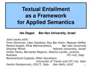 Textual Entailment as a Framework for Applied Semantics