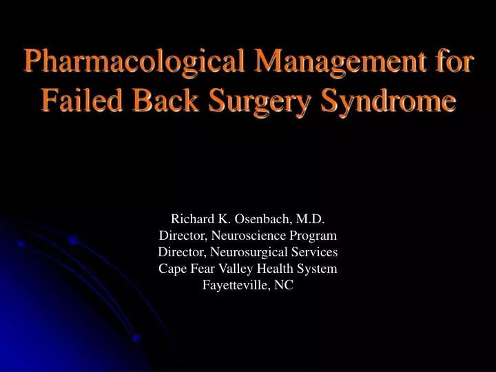 pharmacological management for failed back surgery syndrome