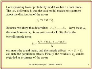 Corresponding to our probability model we have a data model. The key difference is that the data model makes no statemen