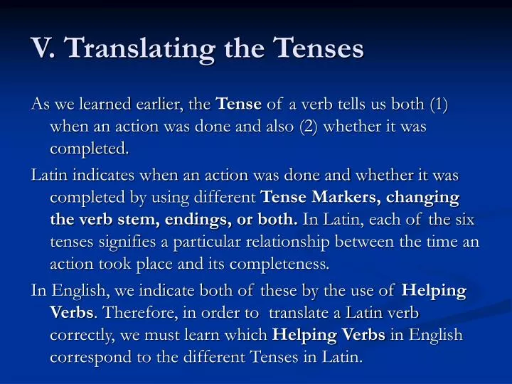 v translating the tenses