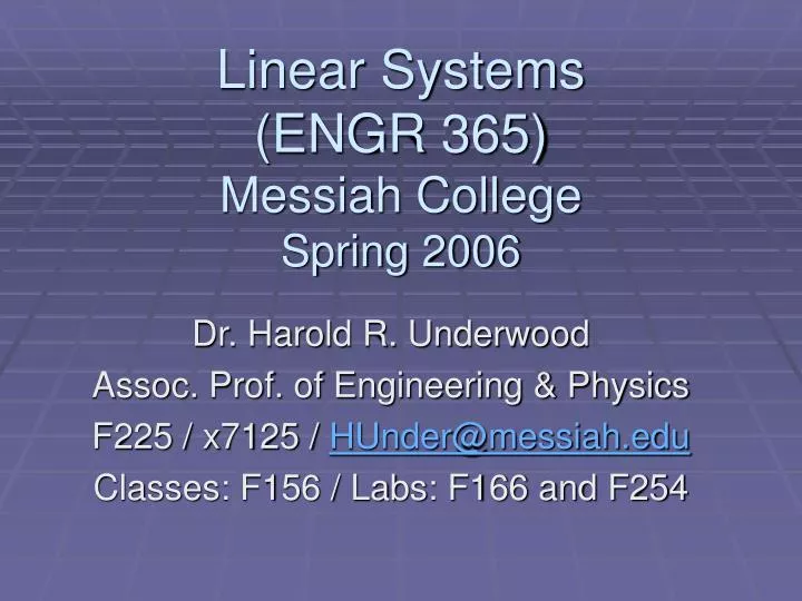 linear systems engr 365 messiah college spring 2006