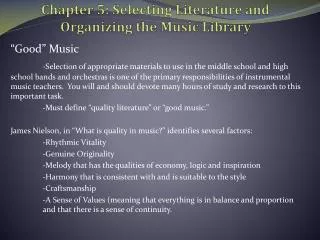 Chapter 5: Selecting Literature and Organizing the Music Library