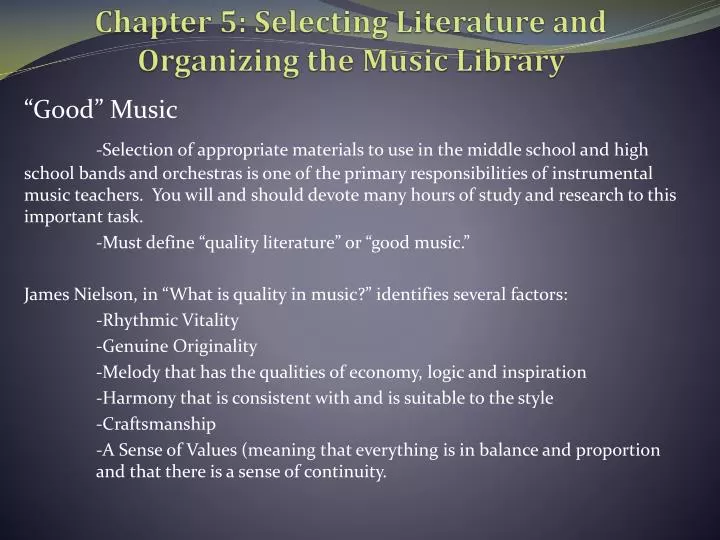 chapter 5 selecting literature and organizing the music library