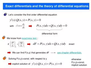 Exact differentials and the theory of differential equations