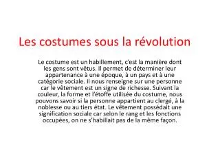 Les costumes sous la révolution