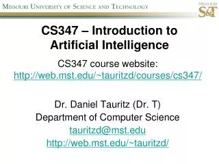 CS347 – Introduction to Artificial Intelligence