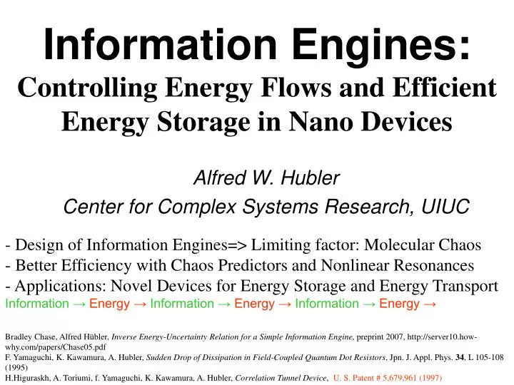 information engines controlling energy flows and efficient energy storage in nano devices