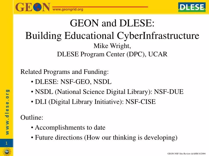 geon and dlese building educational cyberinfrastructure mike wright dlese program center dpc ucar